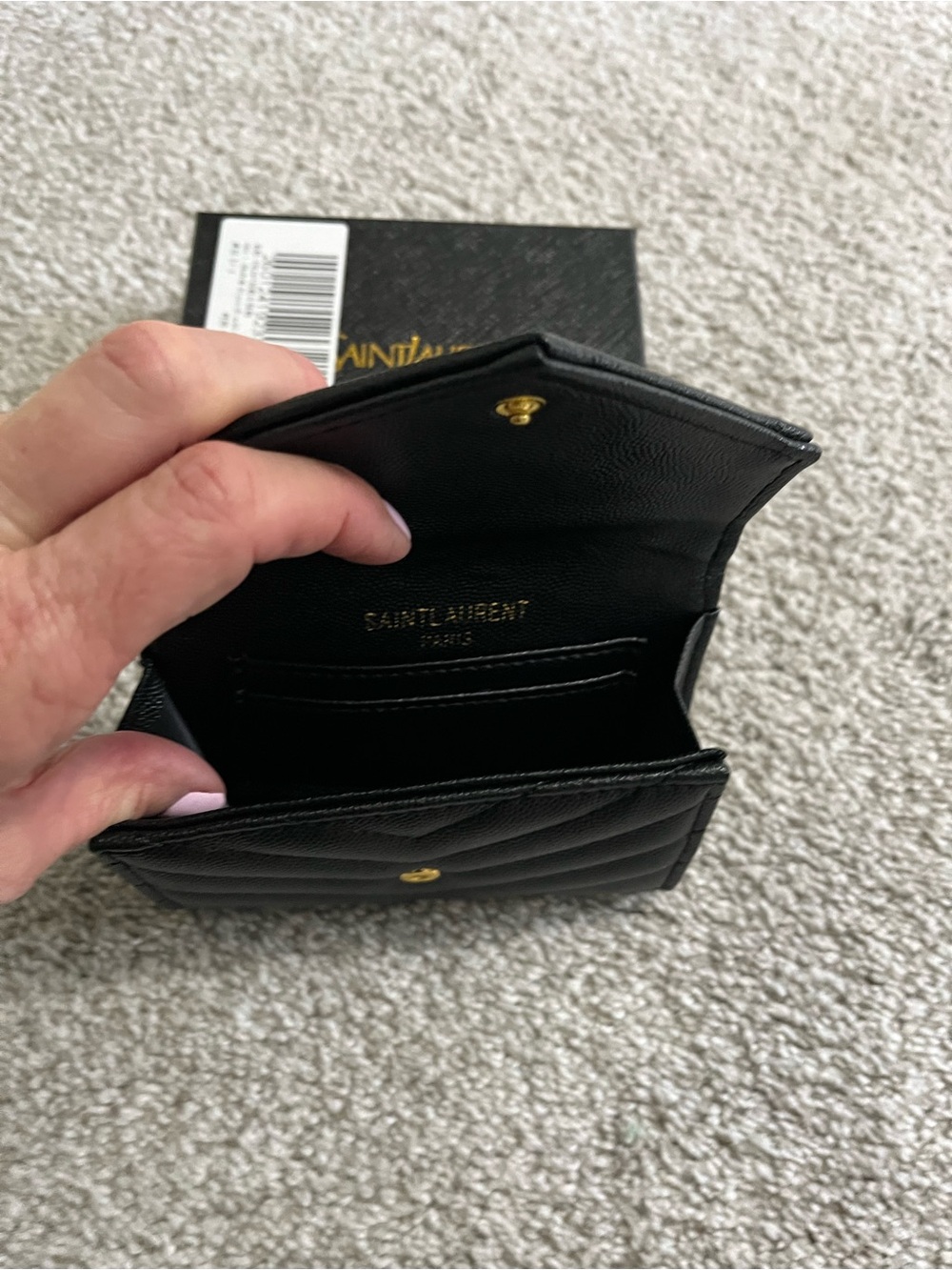 Black Quilted Chevron Leather Tri-Fold Wallet - Picture 3 of 3